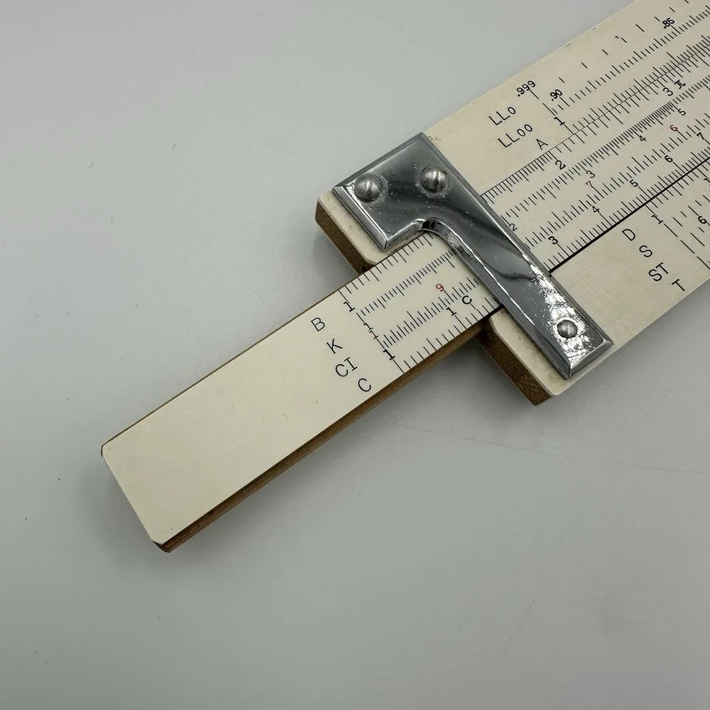 Vintage Micronta No. 150 Bamboo Slide Rule & Leather Case Made In Japan